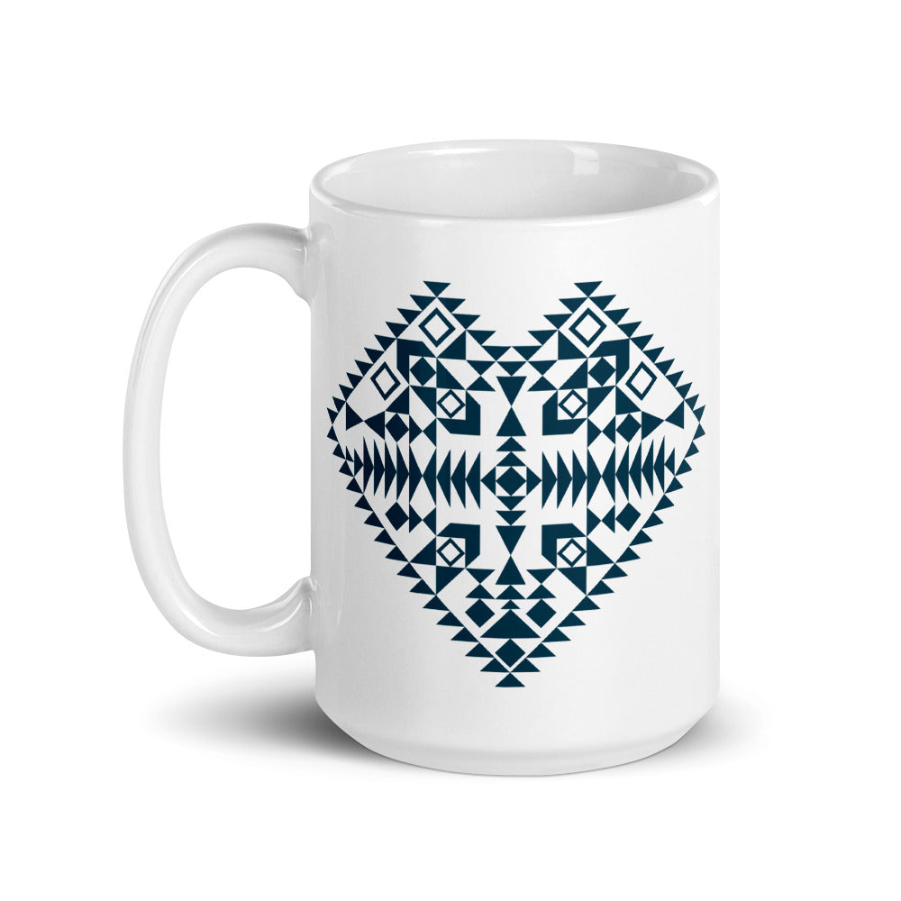 Dark Blue Aztec Heart Mug