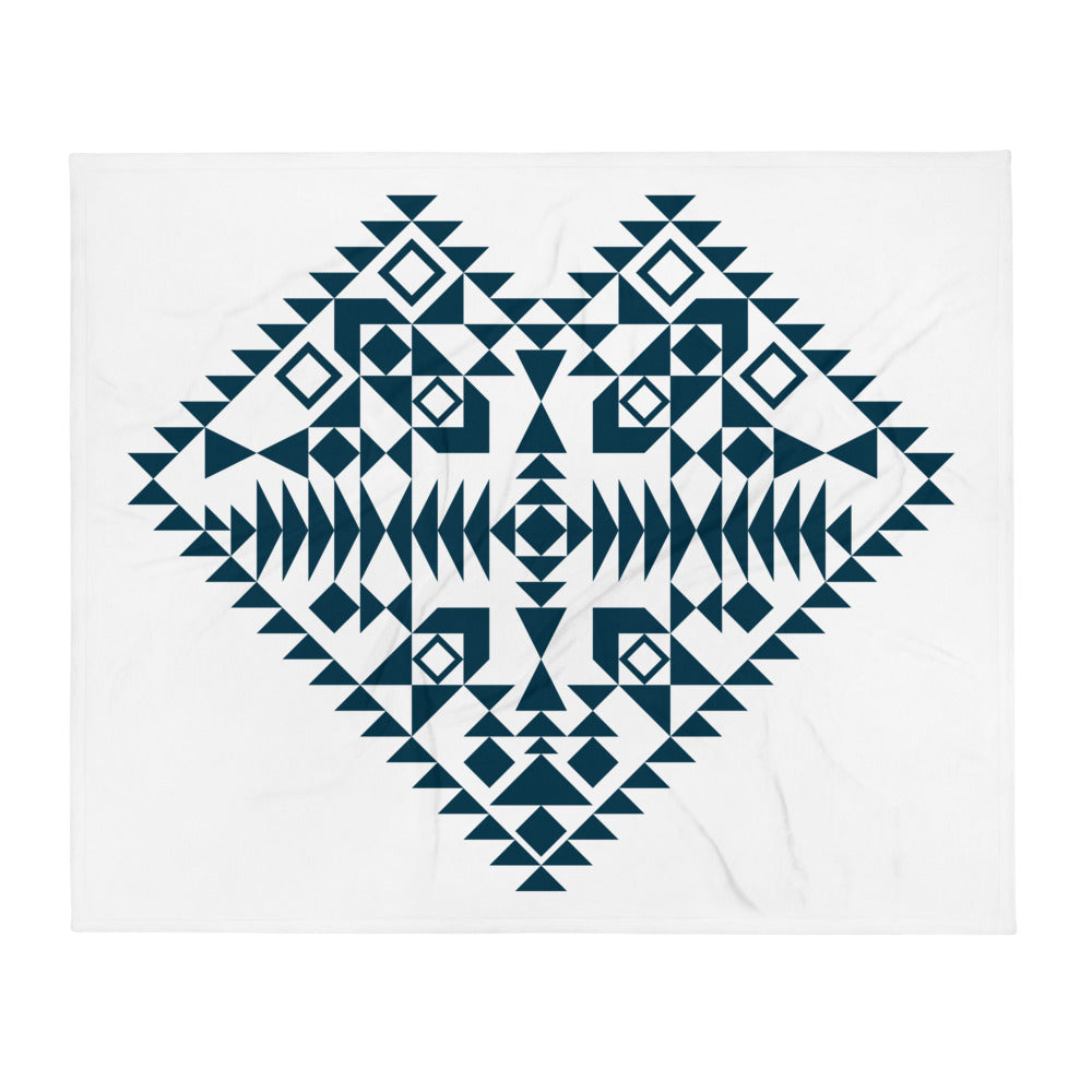 Dark Blue Aztec Heart Throw Blanket