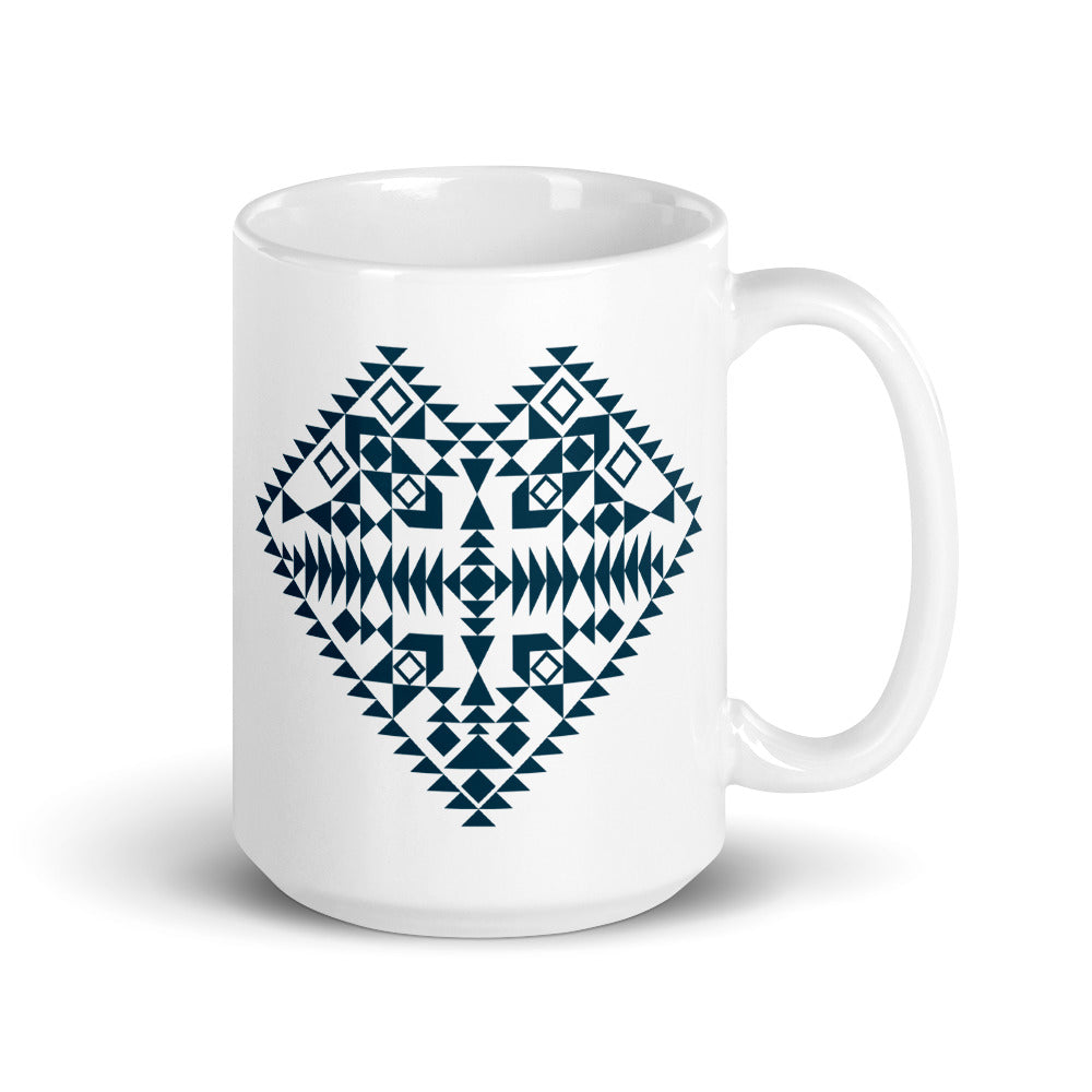 Dark Blue Aztec Heart Mug